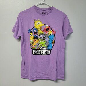 Sesame Street Gang Tee Shirt Purple Womens Medium Big Bird Muppets Elmo Cookie‎